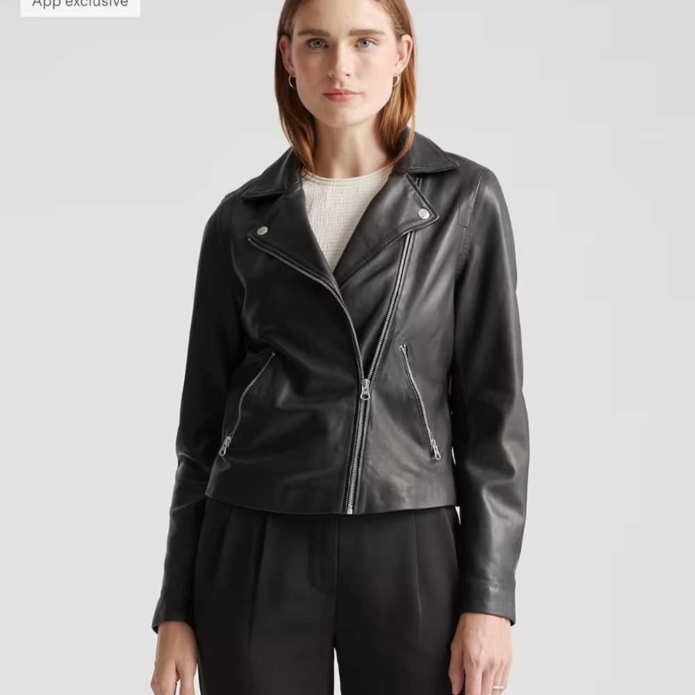 Quince Black Leather Moto Jacket